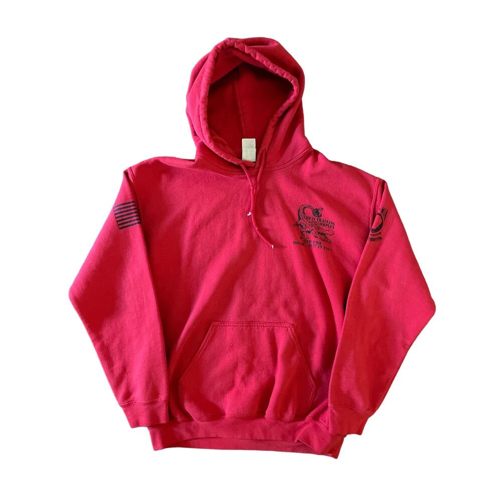 Vtg Red M Military Hoodie Erwin Training Complex with Animated Aligator Bomber